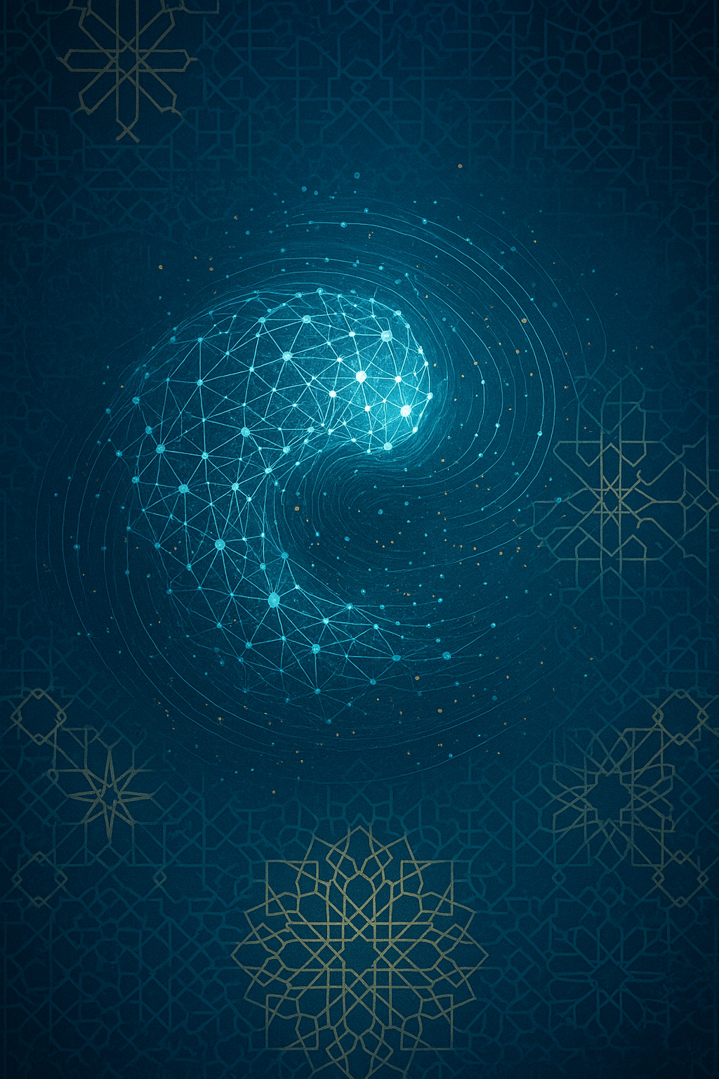Swirling network graphic with Middle Eastern patterns